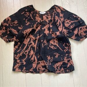 Everlane Linen Black and Brown Patterned Blouse